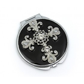 Compact Mirror - 12 PCS - Rhinestone Cross Charm -MR-GM1013BK